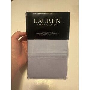New Ralph Lauren Spencer Cotton Sateen Pair King Pillowcases Solid Light Blue